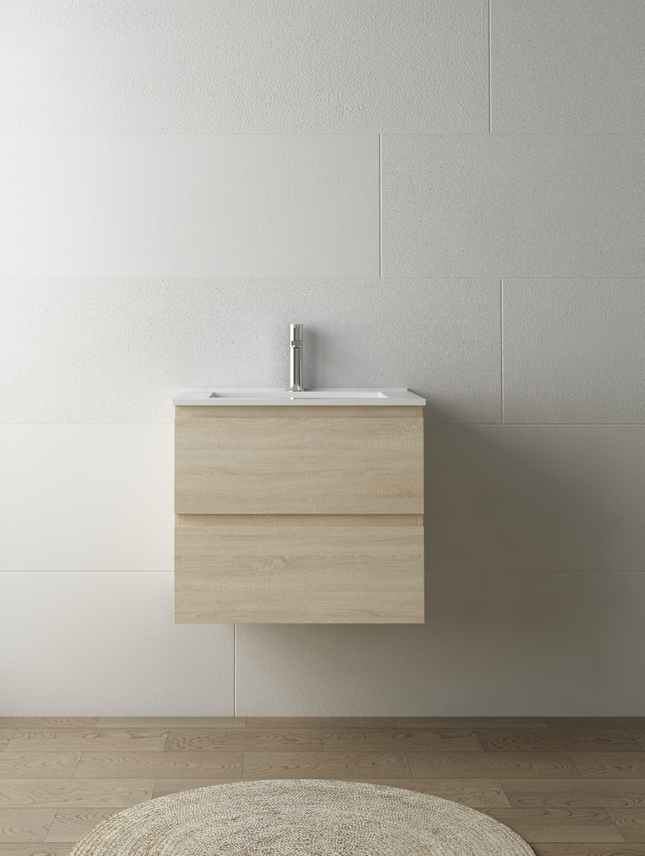LUXE81 Dune Oak 600 Cabinet With Ceramic Basin