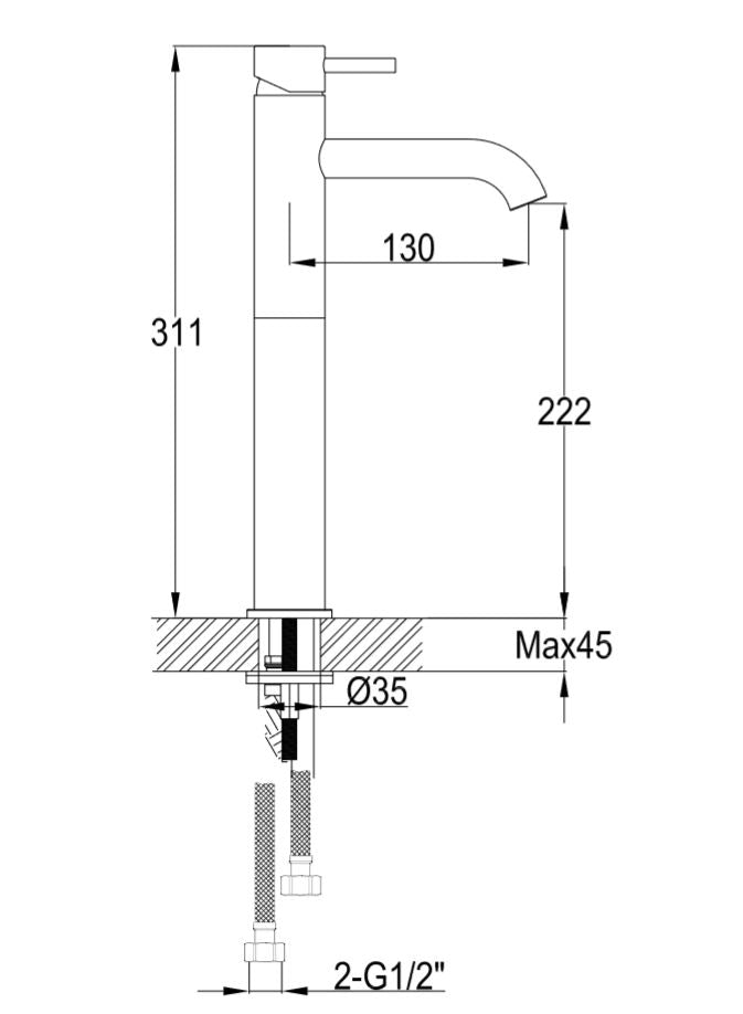 BDC Tall Single Lever Basin Mixer Matt Black