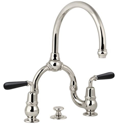 Lefroy Brooks La Chapelle Basin Bridge Mixer With Black Torpille Levers & Pop-Up Waste - Antique Gold