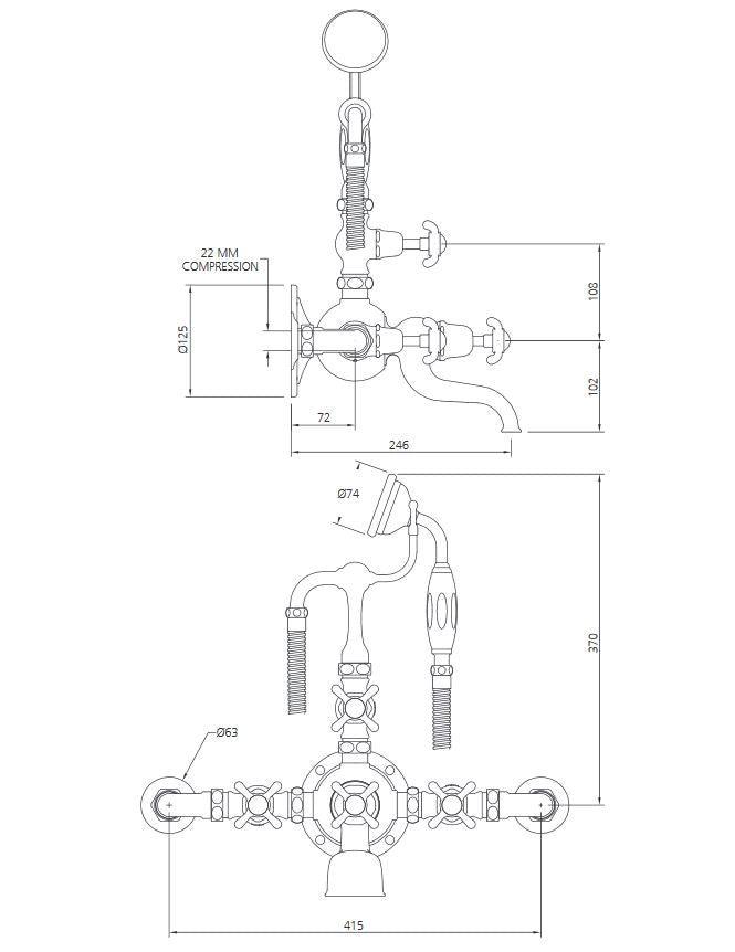 Lefroy Brooks La Chapelle Wall Mounted Bath Shower Mixer With Hose & Handset (choose finish)