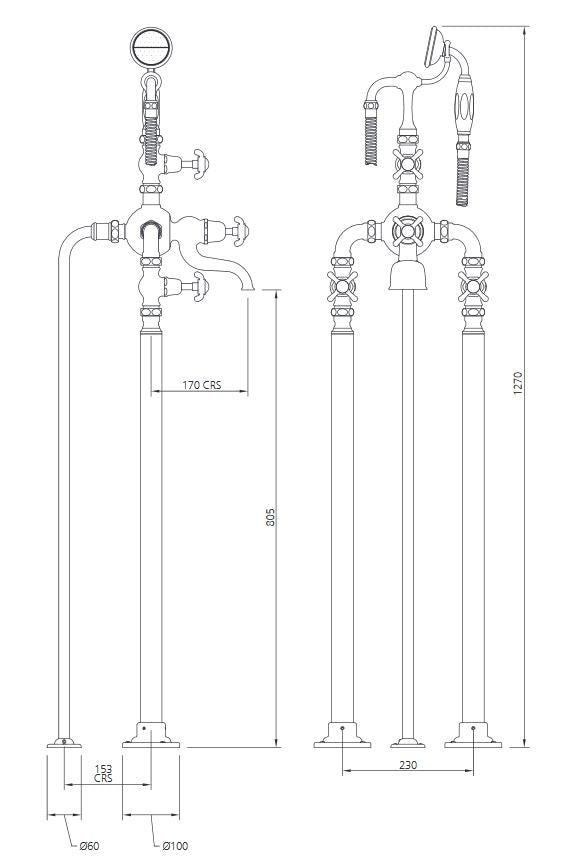 Lefroy Brooks La Chapelle Bath Shower Mixer With Standpipes - Silver Nickel