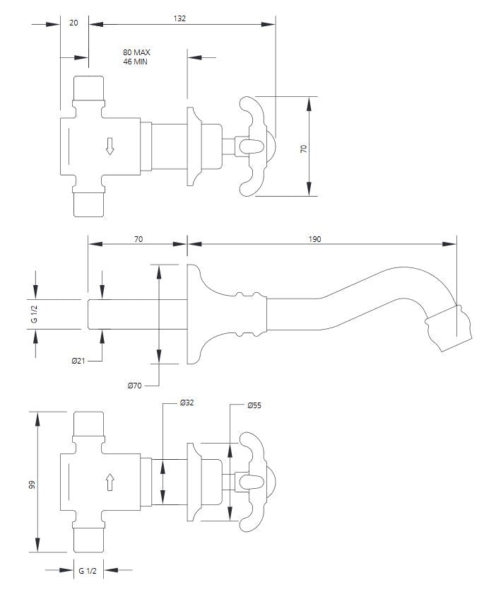 Lefroy Brooks La Chapelle 3 Hole Wall Mounted Basin Mixer (choose finish)