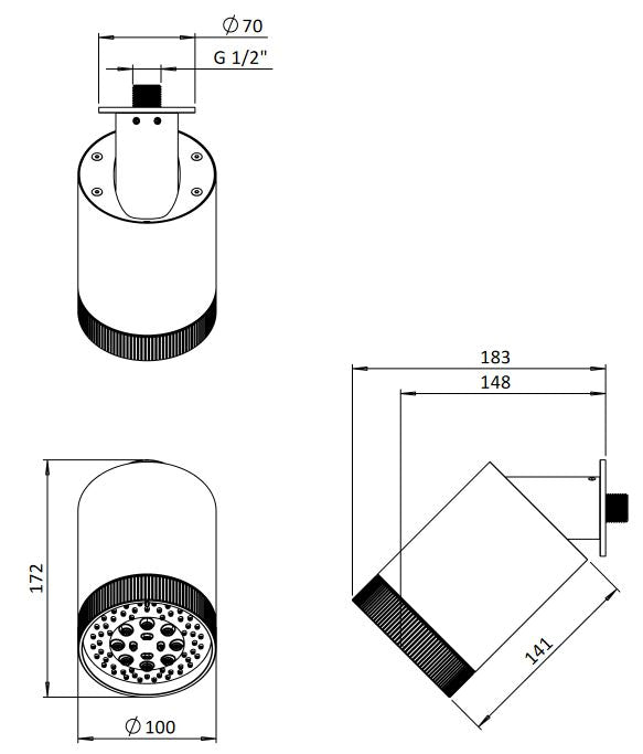 Crosswater Matt Black Multi function Mode Shower Head