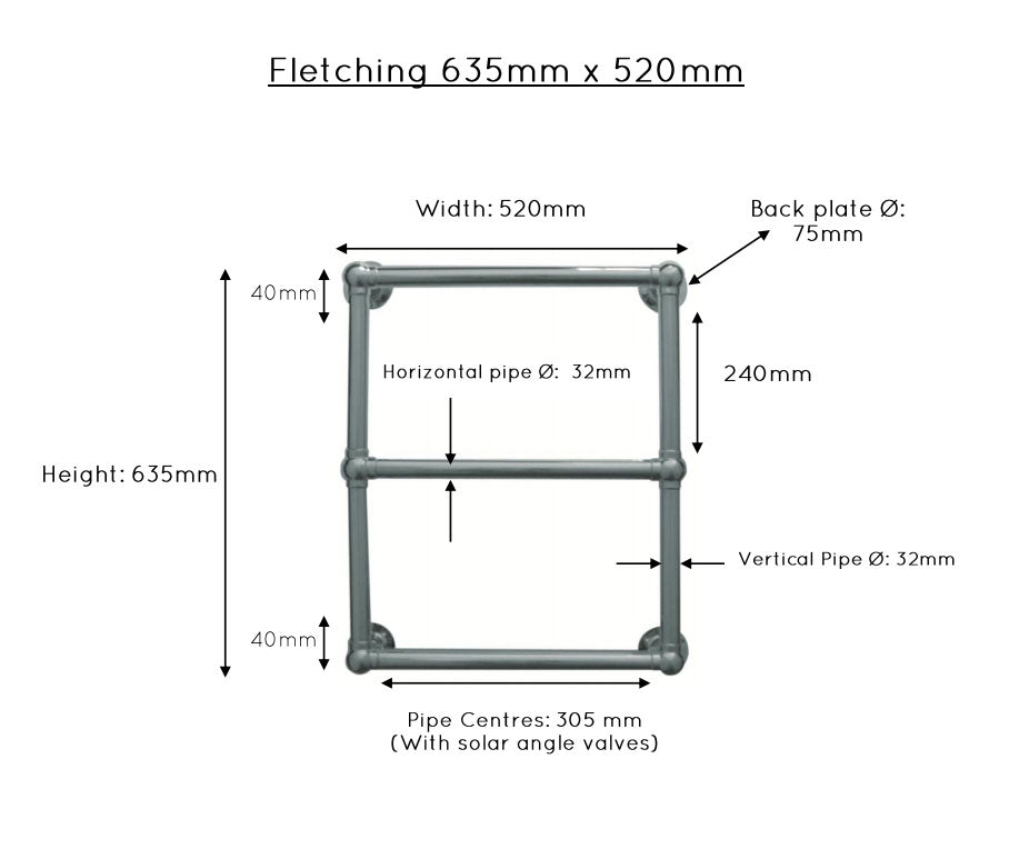 JIS Fletching 635 x 520mm Traditional Stainless Steel Heated Towel Rail