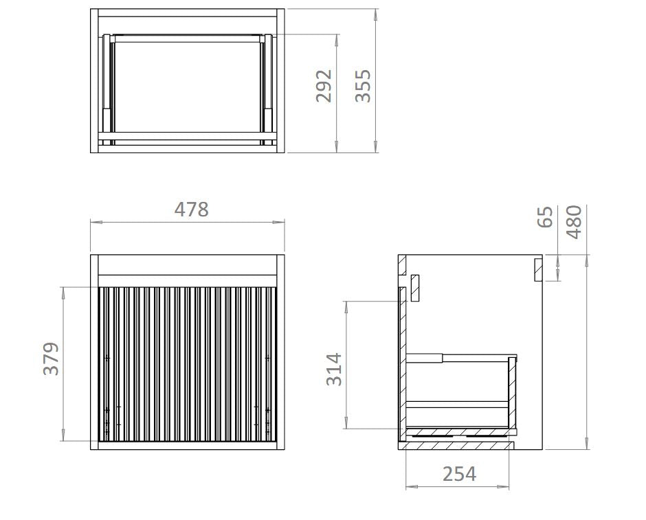 Flute 475 x 355 x 480mm vanity unit in Windsor Oak