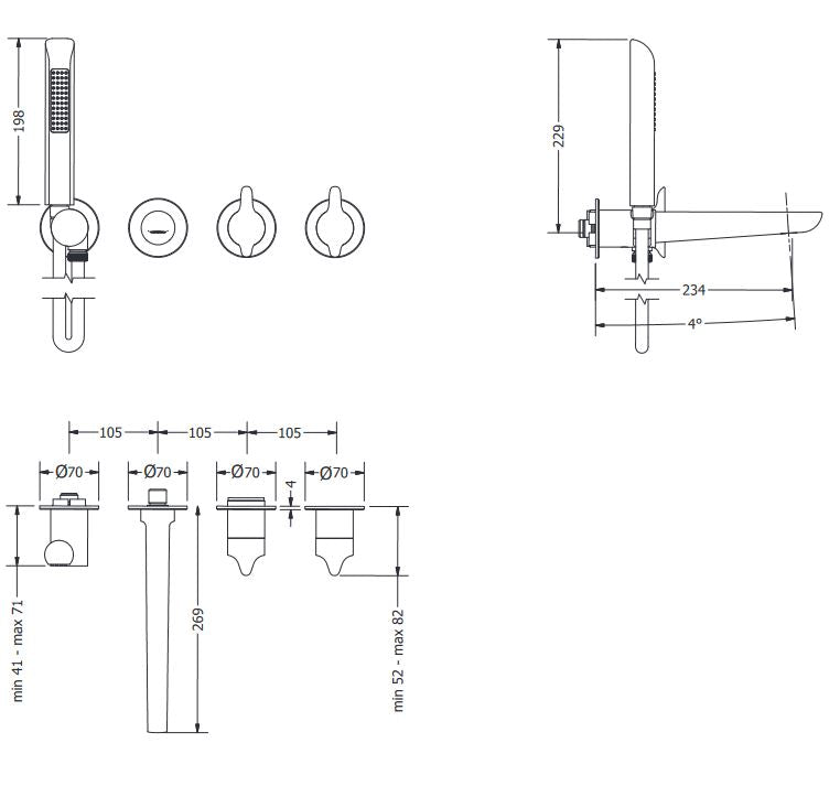 Crosswater Foile Module 2 Handle Bath & Handshower Trim Set - Matt Black
