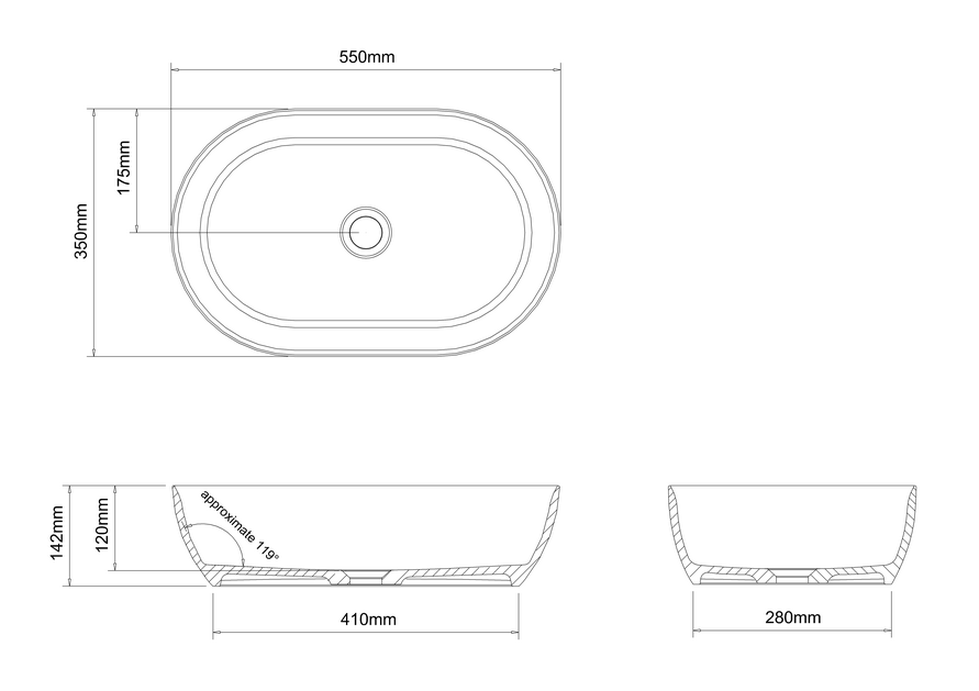 Clearwater Formoso 550 x 350 mm ClearStone Sit On Basin