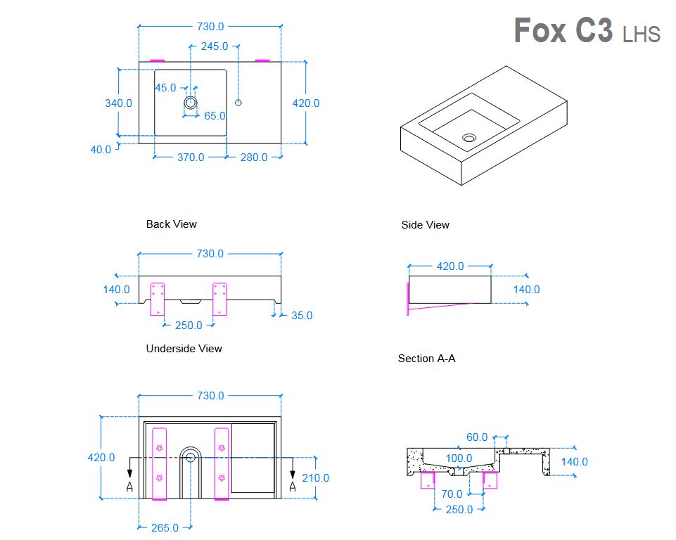 Kast Fox Basin 730 x 420mm (Choose Colour/Handing)