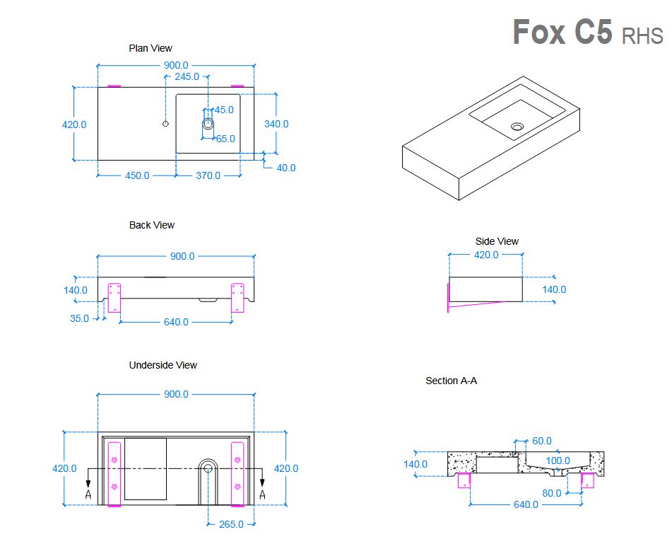 Kast Fox Basin 900 x 420mm (Choose Colour/Handing)