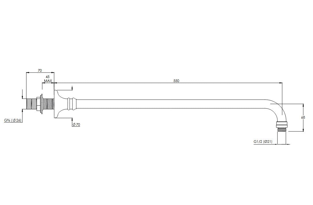 La Chapelle Long Projection Shower Arm - Chrome