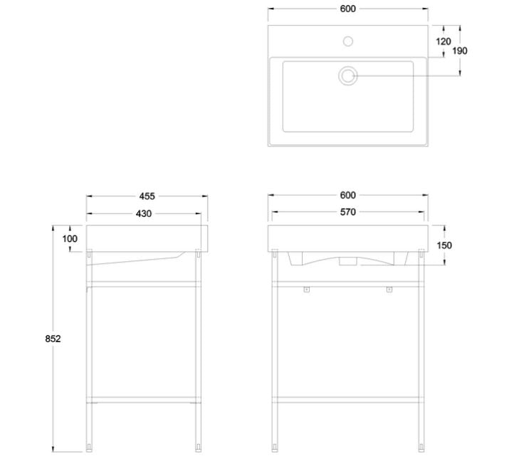 Frame Brushed Brass Stand For 600mm Basin