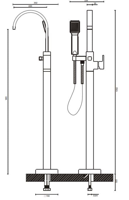 Crosswater Planet Floor Standing Bath Shower Mixer With Kit