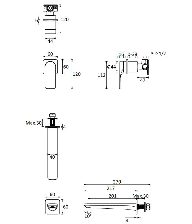 Crosswater Fuse 2 Hole Basin Set Wall Mounted - Matt Black