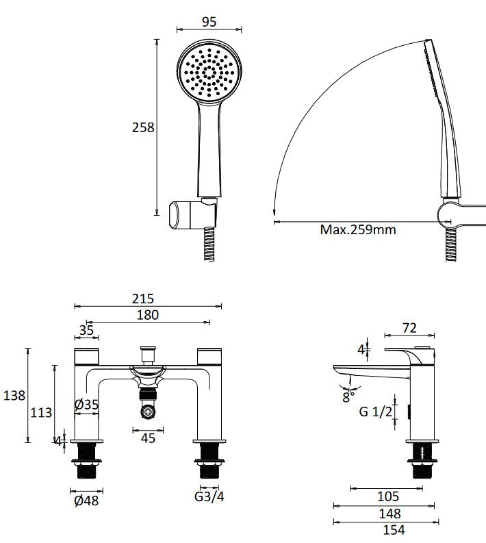 Crosswater Fuse Bath Shower Mixer Matt Black