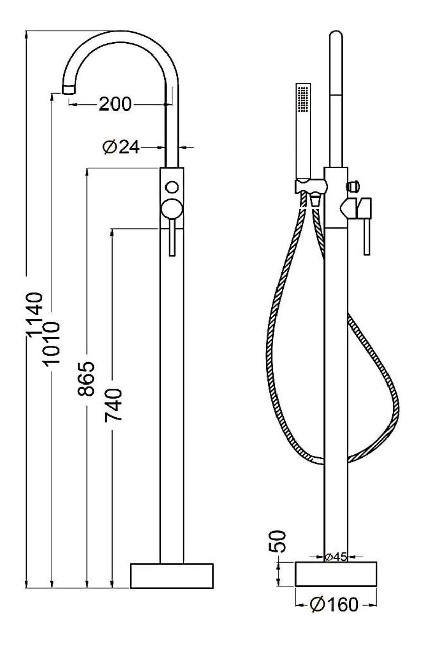 Lever Chrome Floor Standing Bath Mixer Inc Hose & Handset