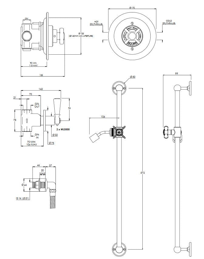 Lefroy Brooks Godolphin Concealed Archipelago Thermostatic Shower Mixer Valve With Choice Of fixed Head & Handset GD8804 (choose finish)