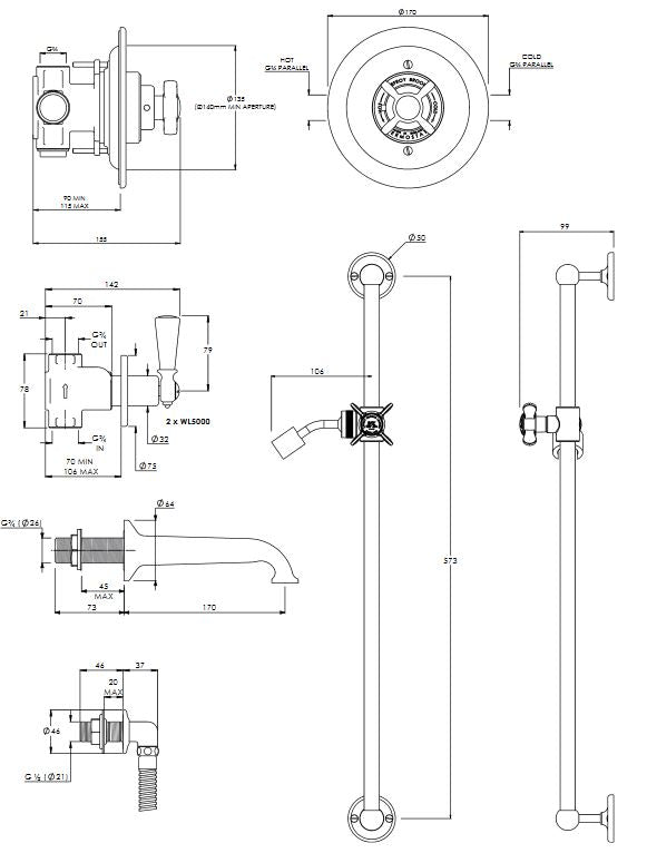 Lefroy Brooks Godolphin Conc Thermo Bath Shower Mixer