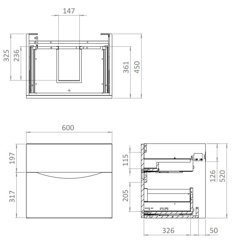 Crosswater Glide 600mm Double Drawer Unit Windsor Oak
