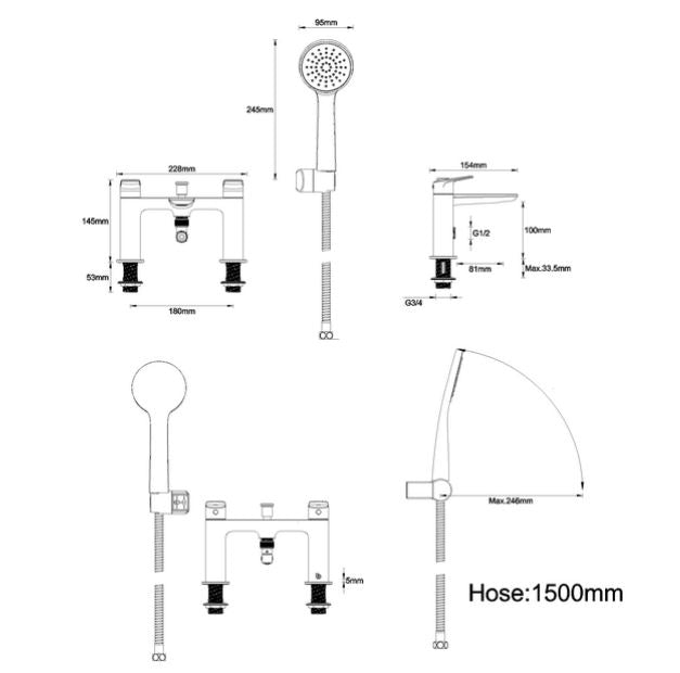 Greenwich Deck Mounted Bath Shower Mixer 2TH Chrome