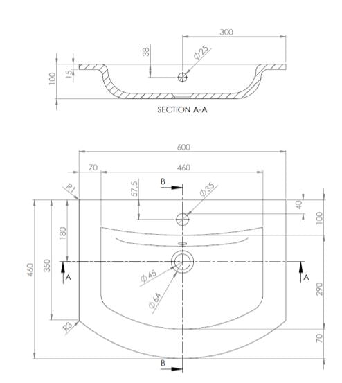 Svelte 60 Ice Glass 1 Tap Hole Basin With overflow