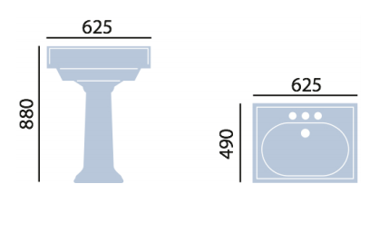 Heritage Dorchester Square Basin 625 x 490 w/ 2 Tap Holes
