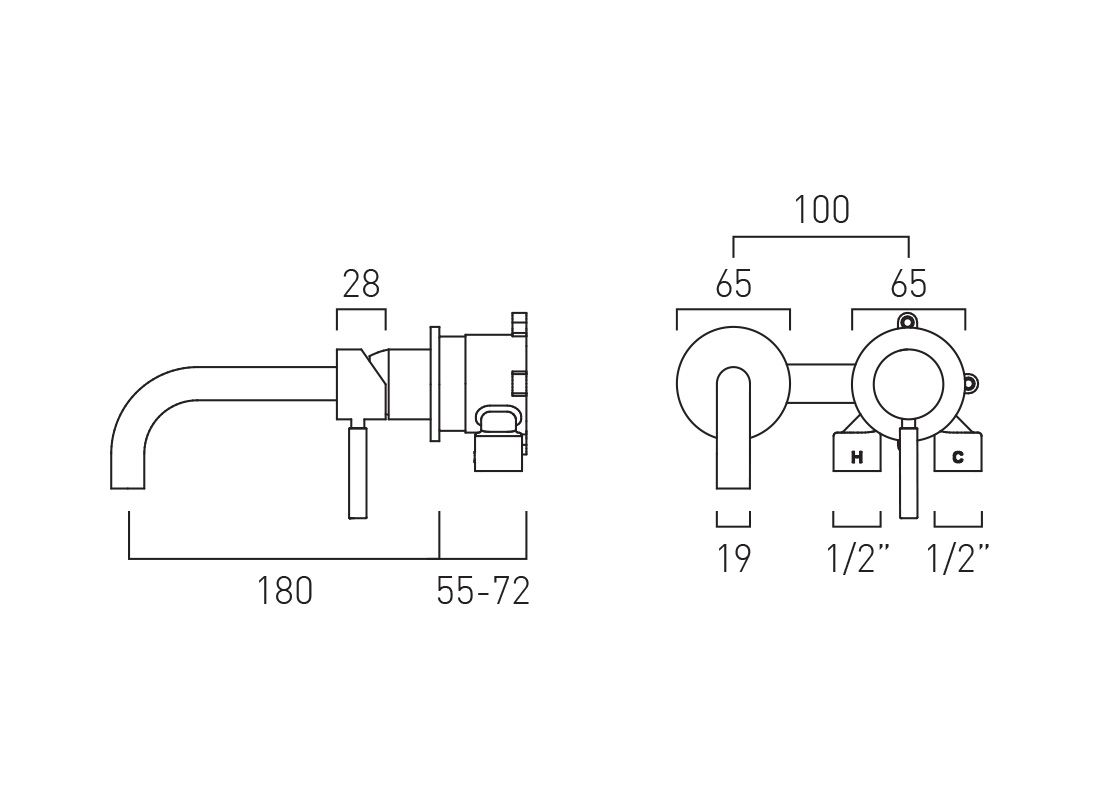 VADO Knurled X Fusion Wall Mounted Basin Mixer