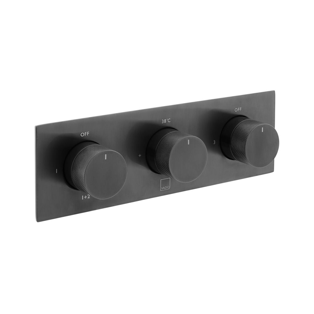 VADO Tablet Knurled Accents 3-Outlet Thermostatic Valve with All-Flow Function