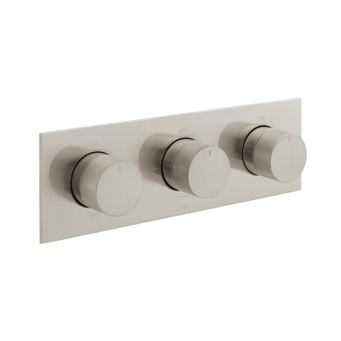 VADO Tablet Knurled Accents 3-Outlet Thermostatic Valve with All-Flow Function