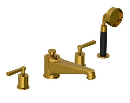 Lefroy Brooks Janey Mac Lever Handle Four Hole Bath Filler With Pull Out Hand - Antique Gold