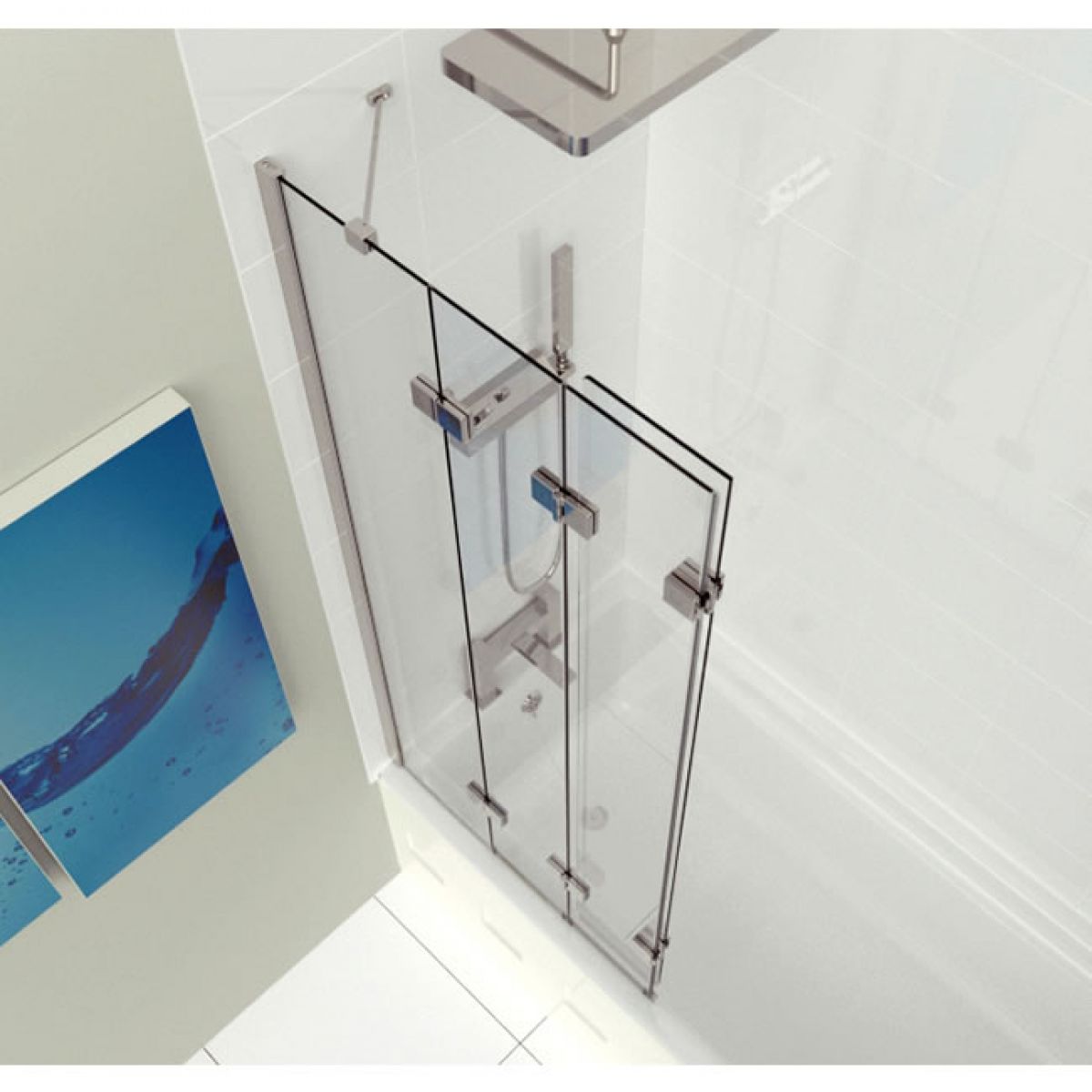 Kudos 4 Panel Framless In-Folding Bath Screen 1500 x 900mm Silver Frame With Claer Glass