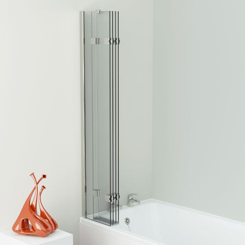 Kudos 4 Panel Framless In-Folding Bath Screen 1500 x 900mm Silver Frame With Claer Glass