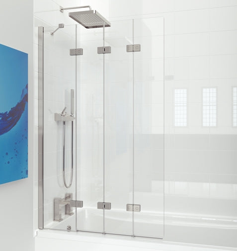 Kudos 4 Panel Framless In-Folding Bath Screen 1500 x 900mm Silver Frame With Claer Glass
