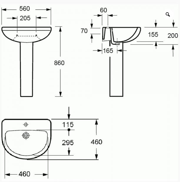 Essentials Ivo / Flite 550mm basin with one tap hole