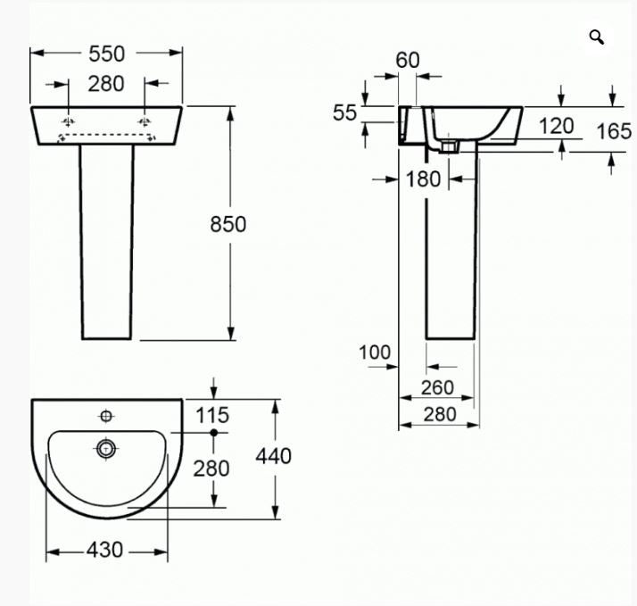 Essentials Arco Full Pedestal for 550mm Basin