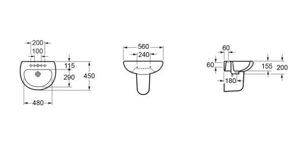 Essentials Ivo / Flite 550mm Basin With Two Tap Hole
