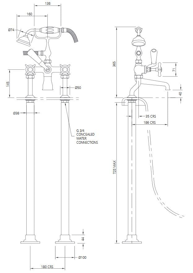 Lefroy Brooks Classic Bath Shower Mixer & Standpipe Sleeves - Chrome