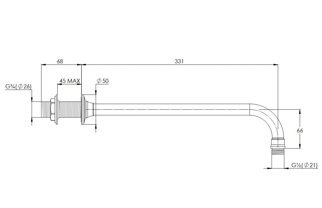 Lefroy Brooks 490mm Projection Shower Arm - Antique Gold