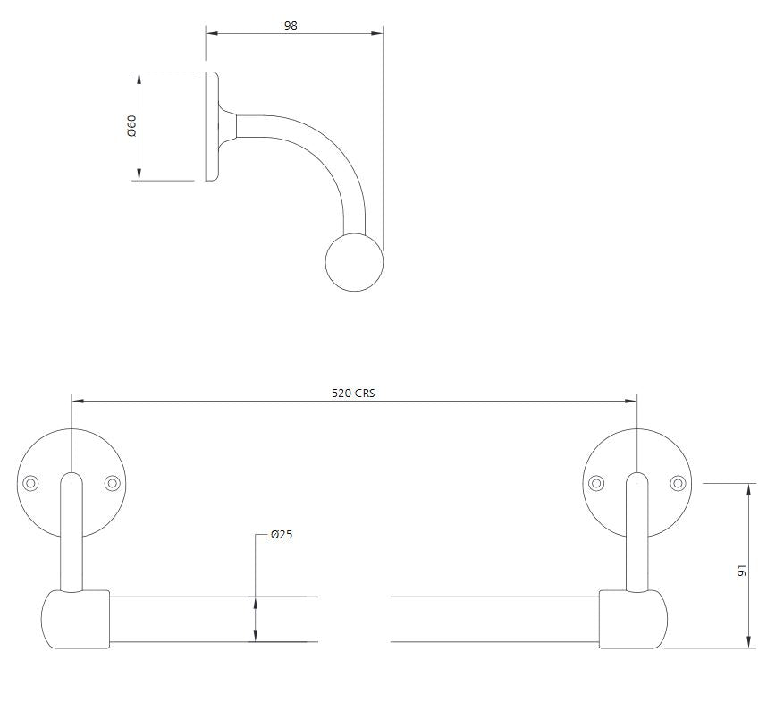 Lefroy Brooks Classic 508mm Towel Rail With Black Bar - Silver Nickel