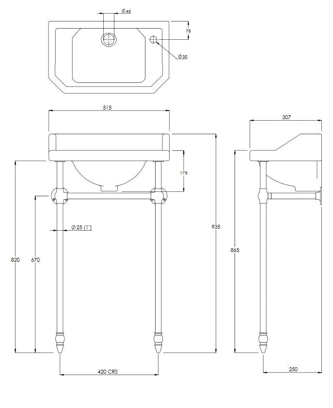 Lefroy Brooks Charterhouse 1 L/H Tap Hole Cloakroom Basin