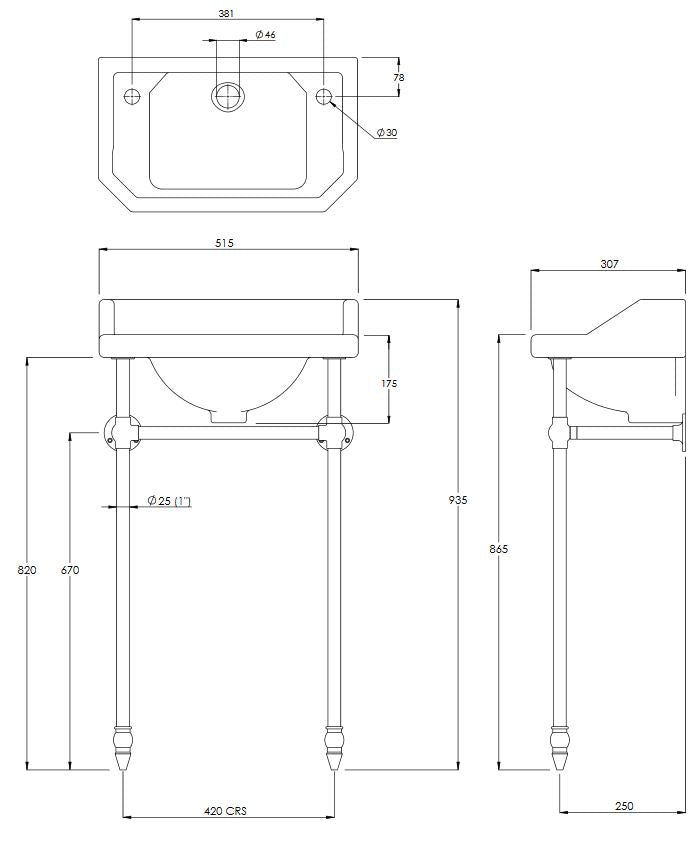 Lefroy Brooks 515 x 307mm Charterhouse 2 Tap Hole Cloakroom