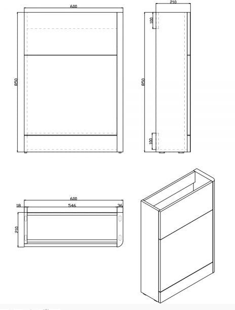 Essentials Suburb 600mm left hand WC Unit White Gloss (basin and basin unit supplied separately)