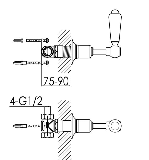 Just Taps Grosvenor Lever Wall Valves 1/2