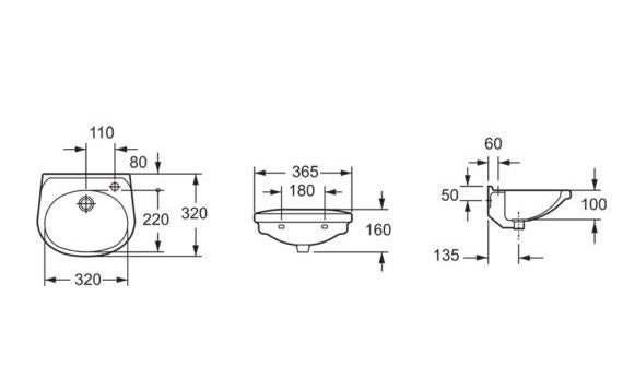 Essentials Flite / Ivo 360mm Cloakroom Basin Two Tap Hole