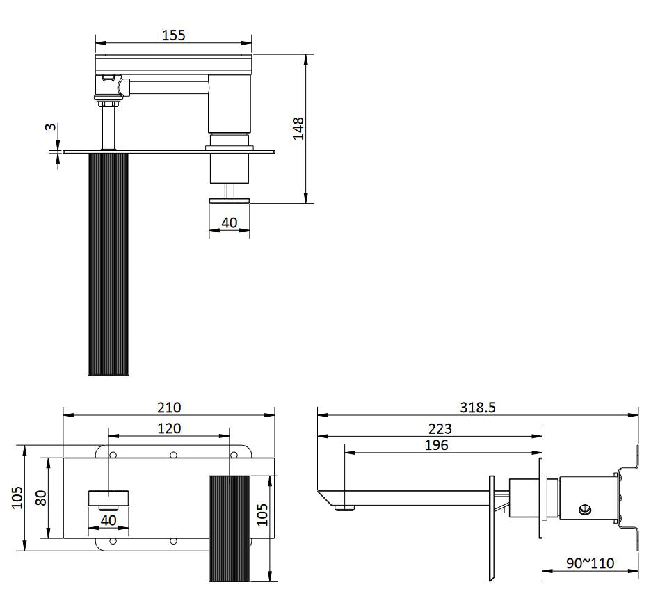 Crosswater Limit 2H Wall Mounted Mixer Mixer - Chrome