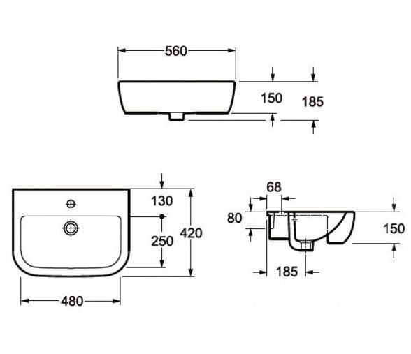 Essentials 560mm Essence / Grace / Duro Semi Countertop Basin 1TH