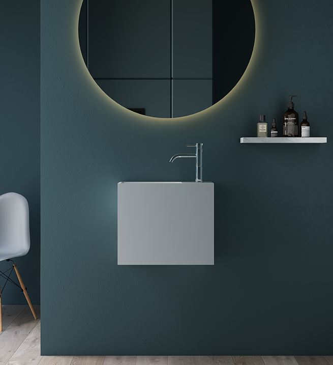 Luxe 450 Wall Mounted Solid Surface Basin With Under Shelf Matt White
