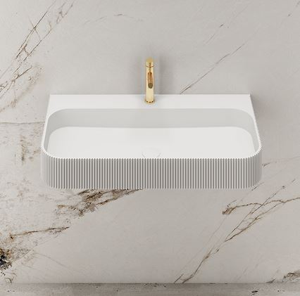 Luxe 900 Fluted Wall Hung Solid Surface Matt White Basin