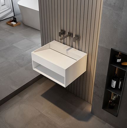 Luxe 600 Wall Mounted Solid Surface Basin Matt White
