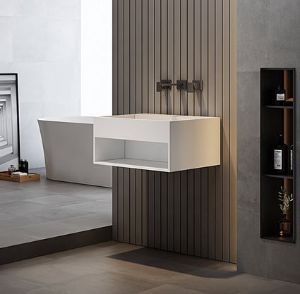 Luxe 600 Wall Mounted Solid Surface Basin Matt White