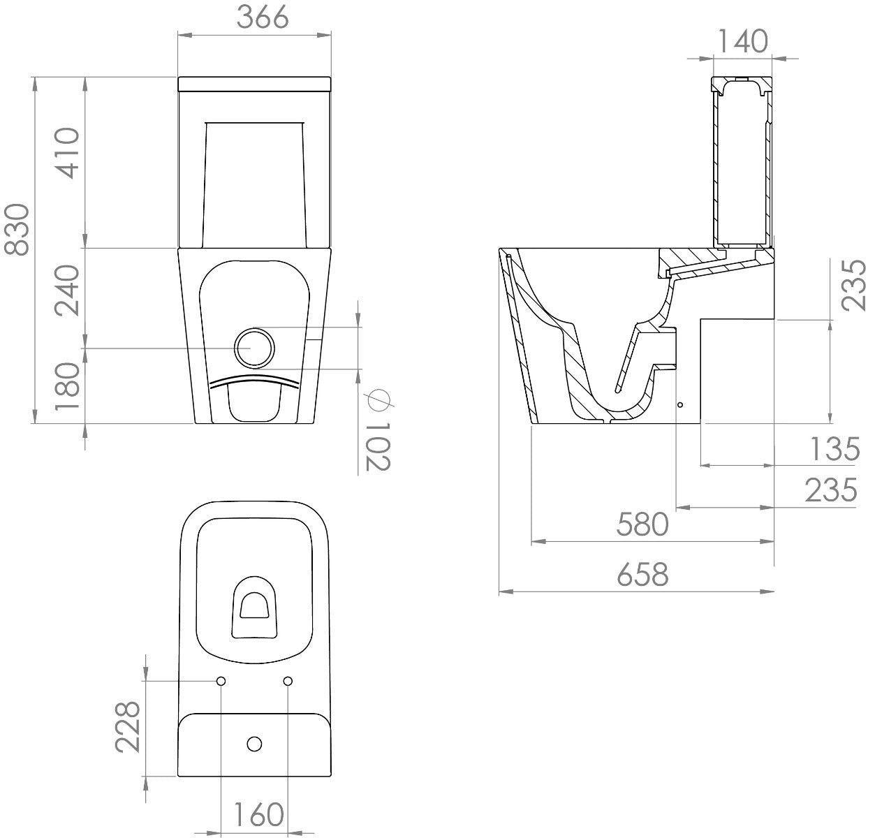 SANEUX Matteo Rimless WC Pan with Close Coupled Left Hand Soil Exit